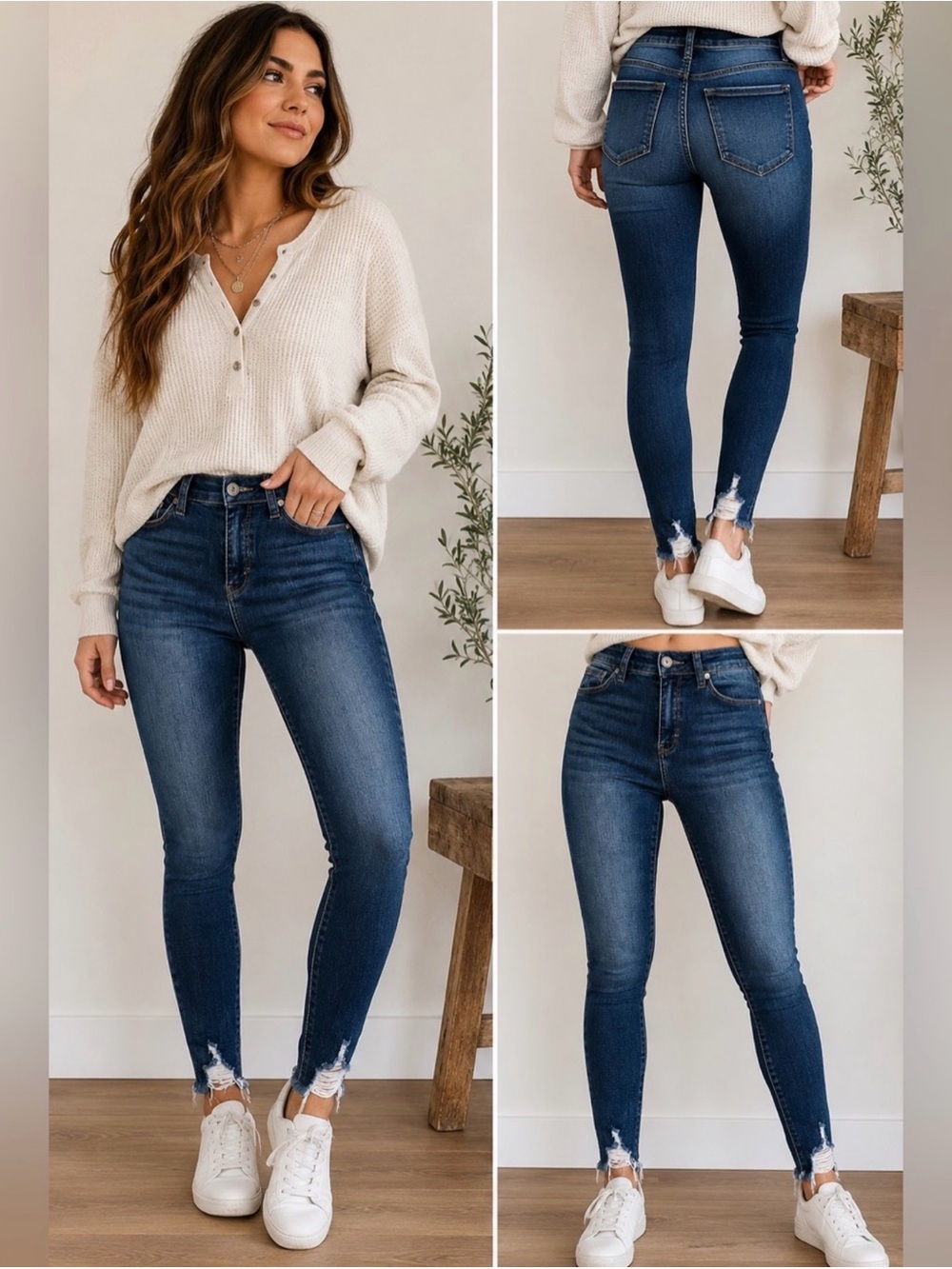 BKE Gabby Curvy Fit High Rise Ankle Skinny Jeans Distressed Hem Size 27